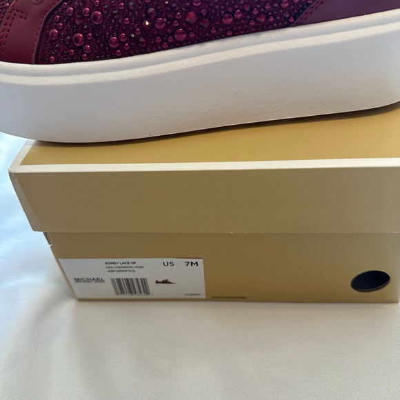 Michael Kors Deep Red Studded Sneakers - Picture 11 of 13